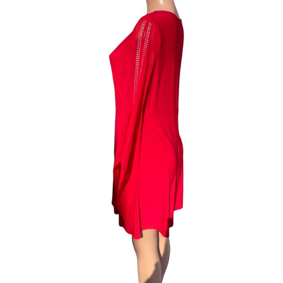 Venus Embellished Sleeve Cold Shoulder Wrap Dress Red Large - Picture 3 of 5